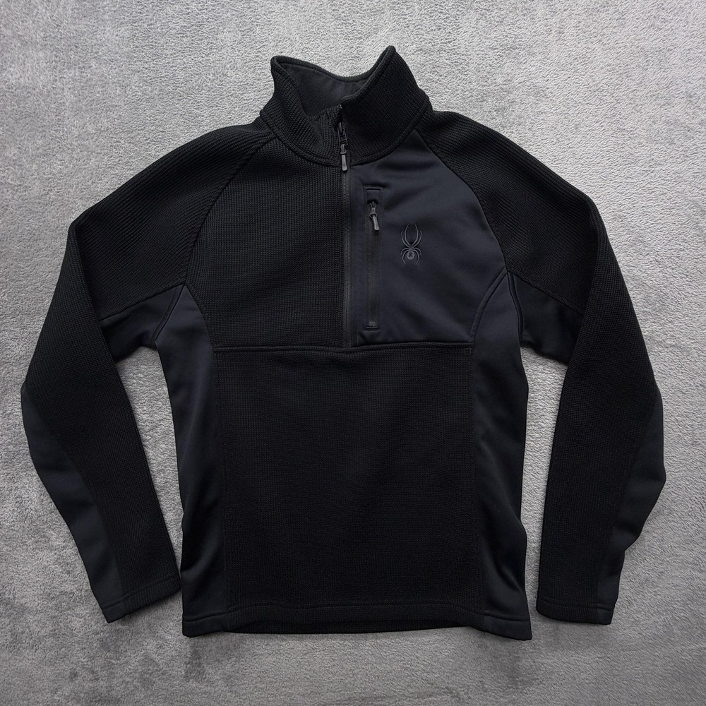 Spyder Sweater Mens Small Black 1/4‎ Zip Fleece Pullover Skiing Athletic Top